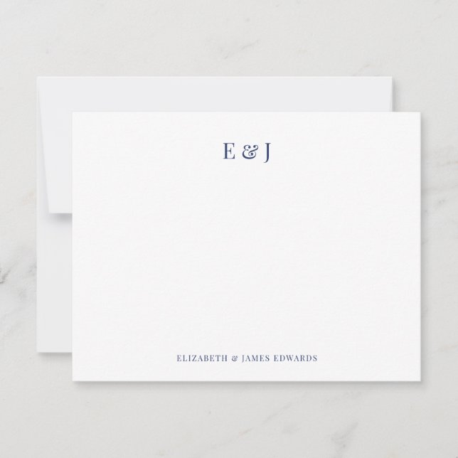 Navy Blue Classic Elegant Couple Initials Card (Front)