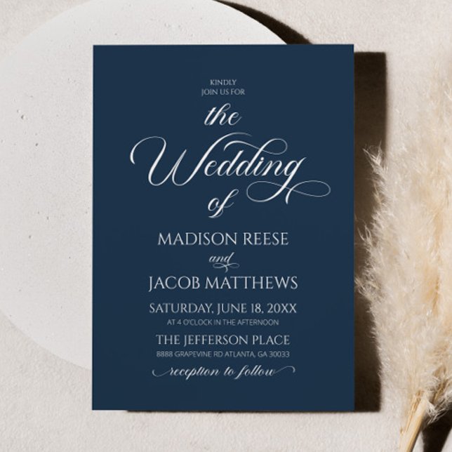 Navy Blue Classic Elegant Minimalist Wedding Invitation (Creator Uploaded)