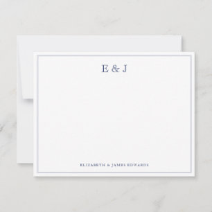 Navy Blue Classic Elegant Vintage Couple Monogram Card