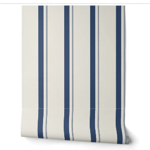 Navy Blue Classic French Mattress Ticking Wallpaper