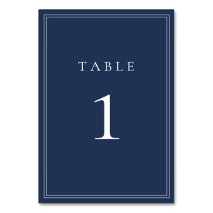 Navy Blue Classic Minimalist Wedding Table Number