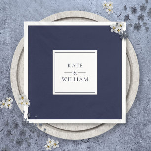 Navy Blue Classic Modern Wedding Napkin