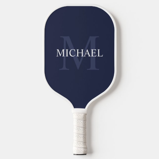 Navy Blue Classic Personalised Monogram and Name Pickleball Paddle (Front)