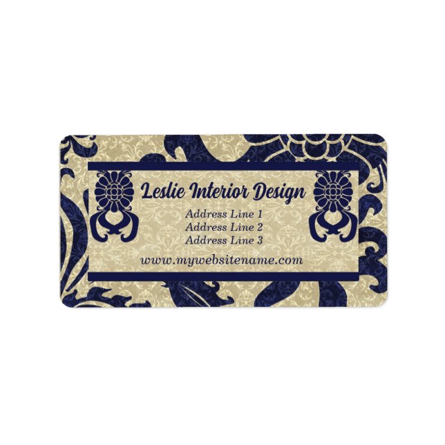 Navy Blue Classic Swirls Business Address Label (Front)