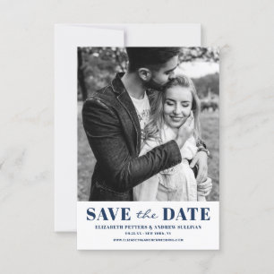 Navy Blue Classic Typography Photo Save The Date