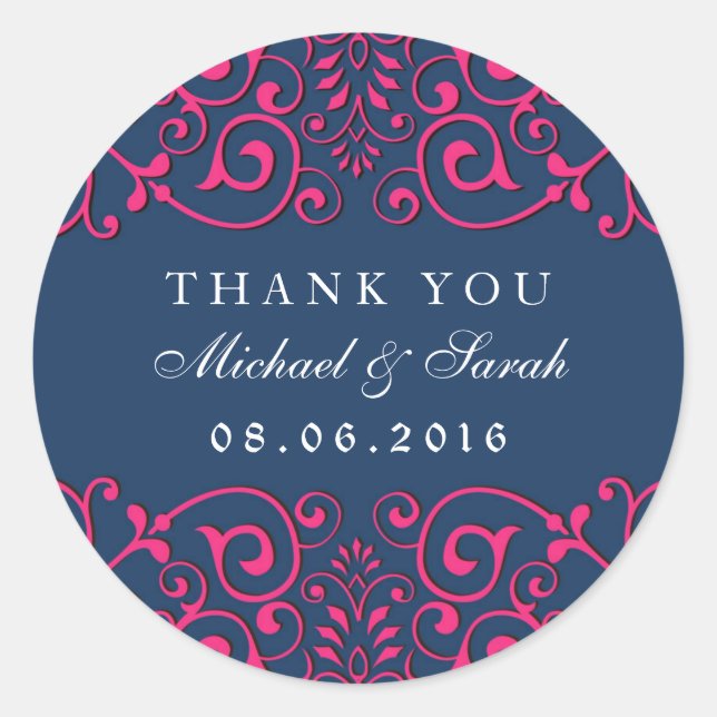 Navy Blue Classic Victorian Swirl Floral Sticker (Front)