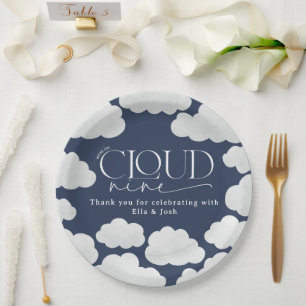 Navy Blue cloud nine shower modern stylish Paper Plate