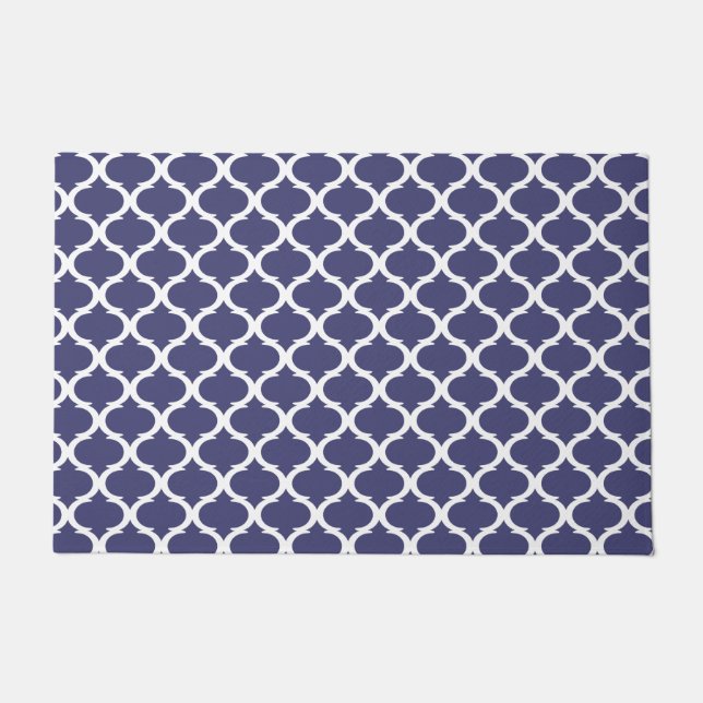 Navy Blue Coastal Beach House Nautical Moroccan Doormat (Front)