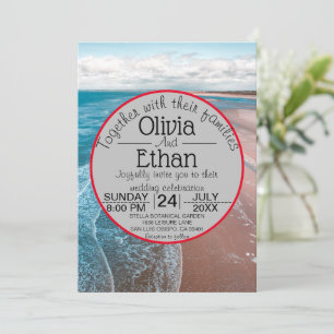 navy blue coastal beach Wedding Invitation