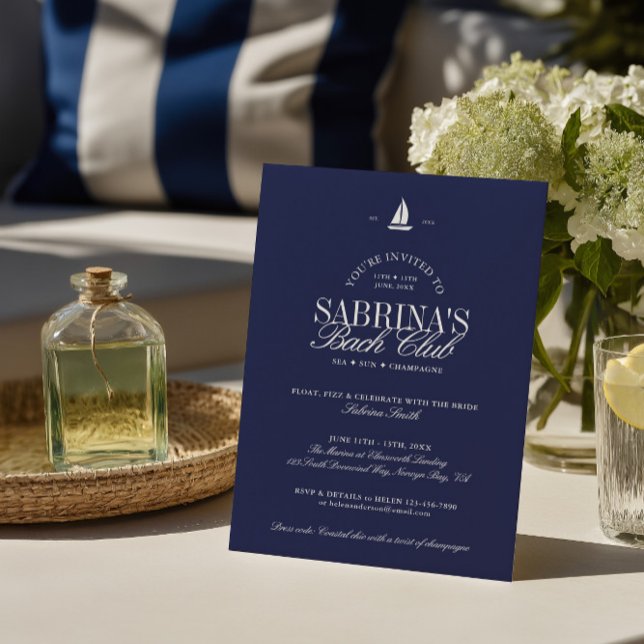 Navy Blue Coastal Chic Bachelorette Party  Invitation (Navy Blue Coastal Chic Bachelorette Party Invitation)