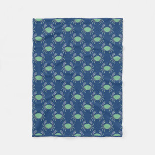 Navy Blue Coastal Crab Pattern Fleece Blanket