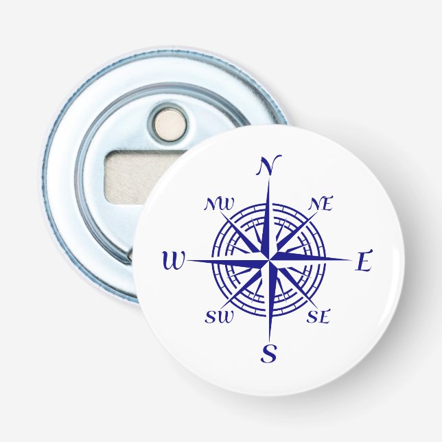 Navy Blue Coastal Decor Compass Rose Bottle Opener (Front)
