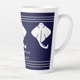Navy Blue Coastal Nautical Stingray Manta Ray  Latte Mug