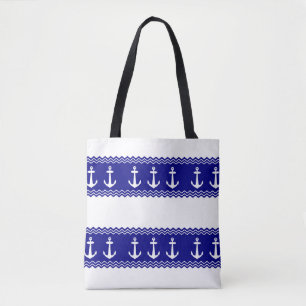 Navy Blue Coastal Pattern Anchors Tote Bag