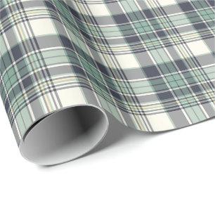 Navy Blue Coastal Plaid Pattern Wrapping Paper