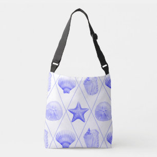 Navy Blue Coastal Seashells Starfish Crossbody Bag
