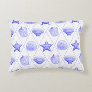 Navy Blue Coastal Seashells Starfish Decorative Cushion