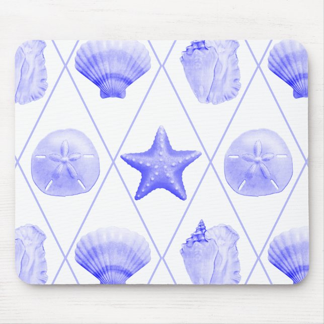 Navy Blue Coastal Seashells Starfish Mouse Mat (Front)