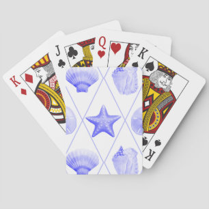 Navy Blue Coastal Seashells Starfish Playing Cards