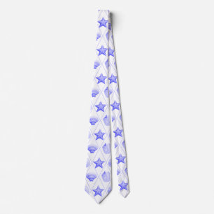 Navy Blue Coastal Seashells Starfish Tie