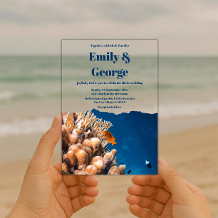 Navy Blue Coastal Under the Sea Reefs Fish Wedding Acrylic Invitations