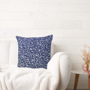Navy Blue Cobalt Blue White Dancing Music Notes Cushion