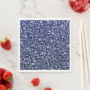 Navy Blue Cobalt Blue White Dancing Music Notes Napkin