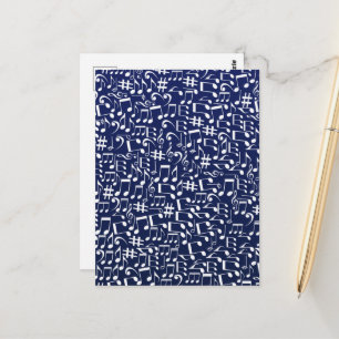 Navy Blue Cobalt Blue White Dancing Music Notes Postcard
