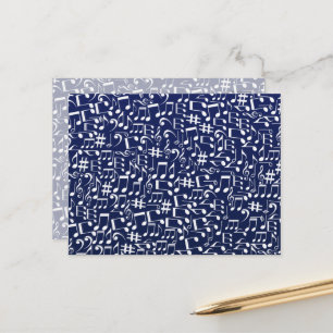 Navy Blue Cobalt Blue White Dancing Music Notes Postcard