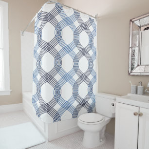 Navy Blue, Cobalt Interlocking Lines Shower Curtain