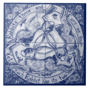 Navy Blue Cobalt Rabbit Hare Trio Four Seasons Tile