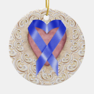 Navy Blue Colon Cancer Ribbon From the Heart - SR Ceramic Tree Decoration