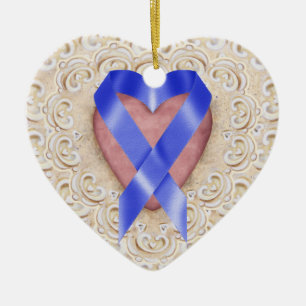 Navy Blue Colon Cancer Ribbon From the Heart - SR Ceramic Tree Decoration