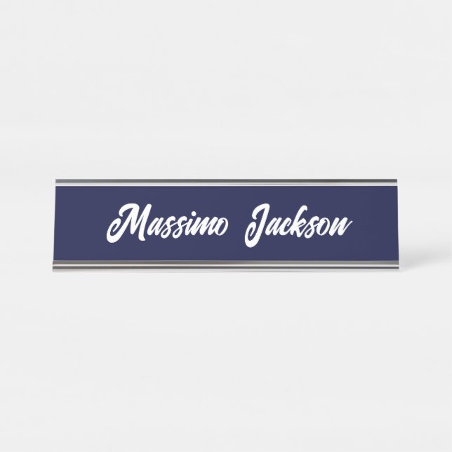 Navy Blue Color Plain Modern Own Name Calligraphy Desk Name Plate (Front)