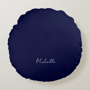 Navy Blue Color Plain Modern Own Name Calligraphy Round Cushion