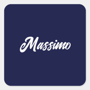 Navy Blue Color Plain Modern Own Name Calligraphy Square Sticker