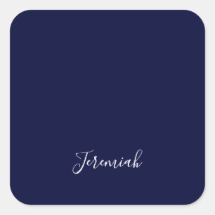 Navy Blue Color Plain Modern Own Name Calligraphy Square Sticker