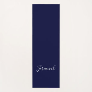Navy Blue Color Plain Modern Own Name Calligraphy Yoga Mat