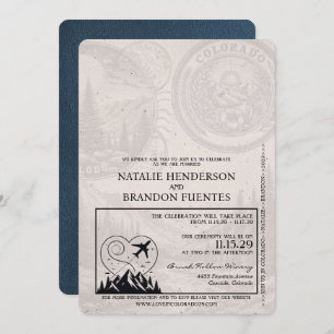 Navy Blue Colorado Passport Wedding Invitation