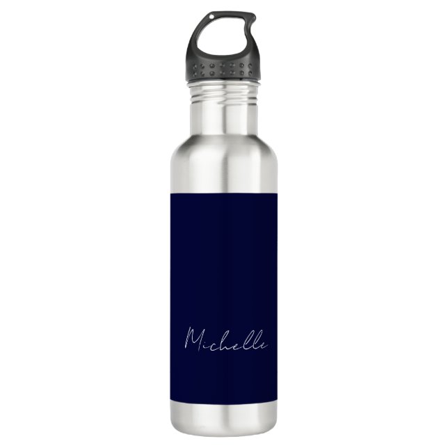 Navy Blue Colour Plain Modern Own Name Calligraphy 710 Ml Water Bottle (Front)