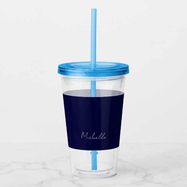 Navy Blue Colour Plain Modern Own Name Calligraphy Acrylic Tumbler (Front)