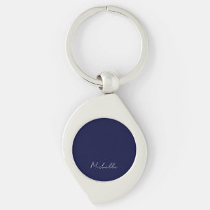 Navy Blue Colour Plain Modern Own Name Calligraphy Key Ring