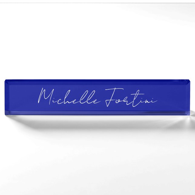 Navy Blue Colour Plain Modern Own Name Calligraphy Nameplate (Front)