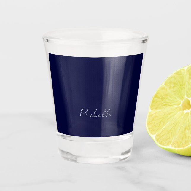 Navy Blue Colour Plain Modern Own Name Calligraphy Shot Glass (Front)