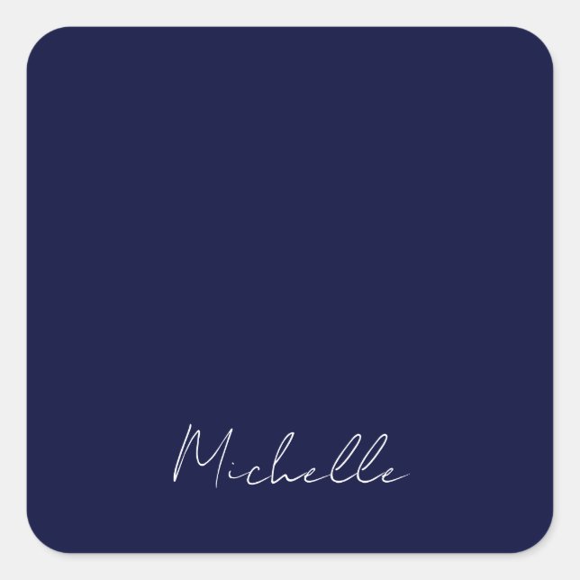 Navy Blue Colour Plain Modern Own Name Calligraphy Square Sticker (Front)