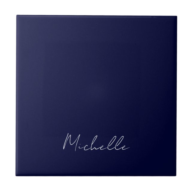 Navy Blue Colour Plain Modern Own Name Calligraphy Tile (Front)
