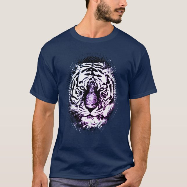 Navy Blue Colour Pop Art Tiger Head Elegant T-Shirt (Front)