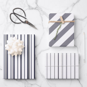 Navy Blue Colour Stripe Vintage Cute Wrapping Paper Sheet
