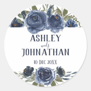 Navy Blue Colour Style Wedding Classic Round Sticker