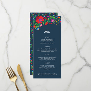 Navy Blue Colourful Mexican Embroidery Dinner Menu